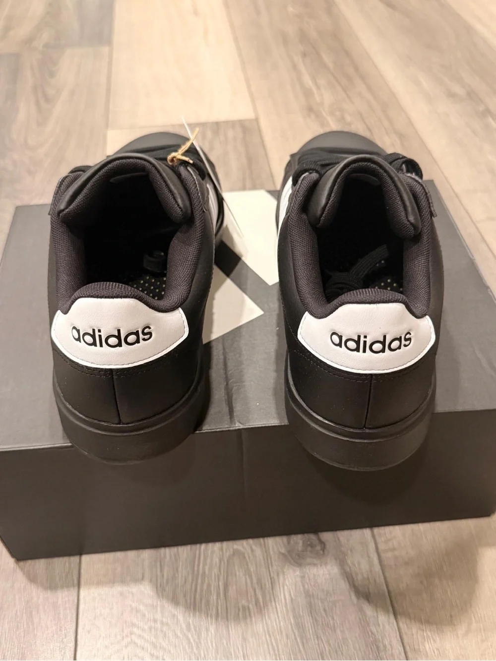 adidas court vantage Black Sneakers with White Stripes and Gold Logo